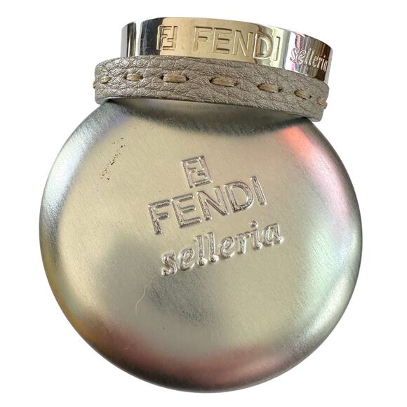 Fendi Selleria Silver Tone Metallic Cuff with Gray Leather...